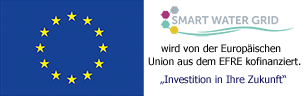 EU-Emblem mit Logo smart Water Grid (Projekthinweis)